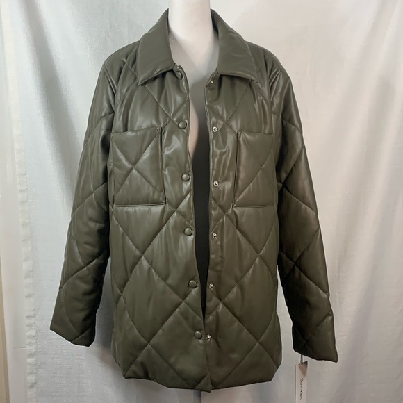 Calvin Klein Jackets & Blazers - Calvin Klein Green Faux Leather Quilted Coat- NWT